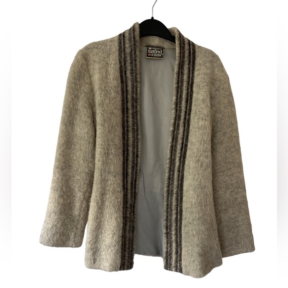 Samband Iceland Icelook Cardigan Belted Jacket Wool Womens Small Off White Gray. - Picture 10 of 10
